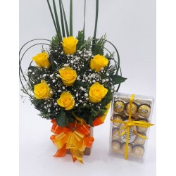 Caxepot 7 Rosas Amarelas com Ferrero Rocher